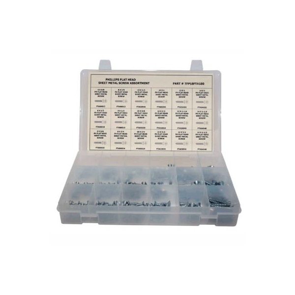 Sheet Metal Screw Assortment, Steel, Zinc Plated Finish